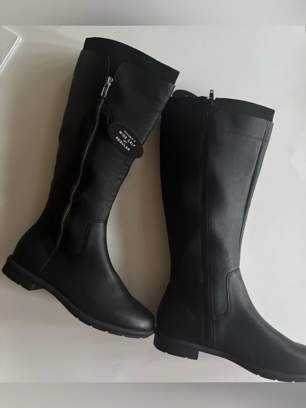 Black  knee high wide calf dual Zip Riding Boots